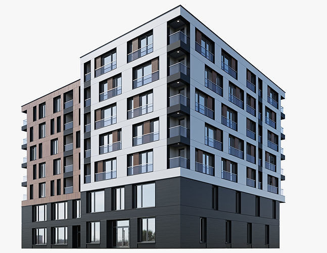 Modern residential building 7 3D model 6