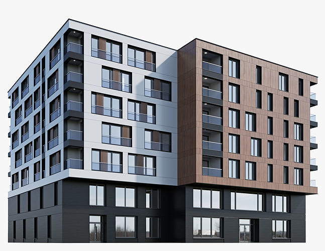 Modern residential building 7 3D model 4