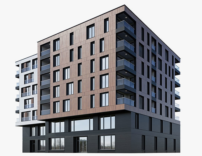 Modern residential building 7 3D model 2