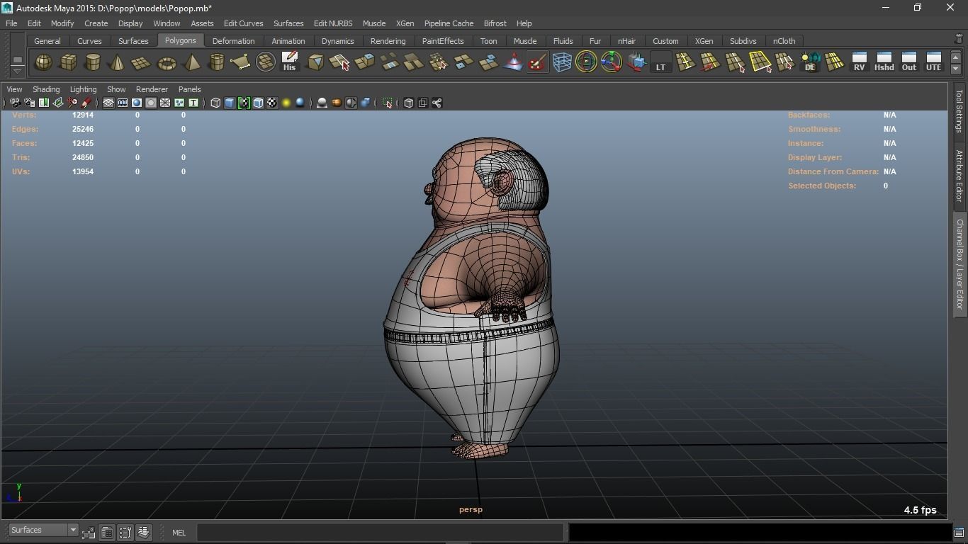 Popop cartoon Male Elderly Charcter  AR friendly texture atlas 3D model_6