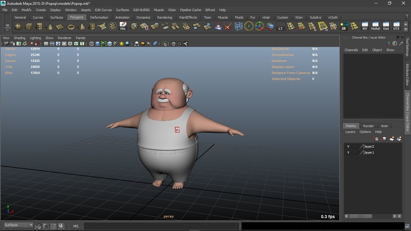 Popop cartoon Male Elderly Charcter  AR friendly texture atlas 3D model_2