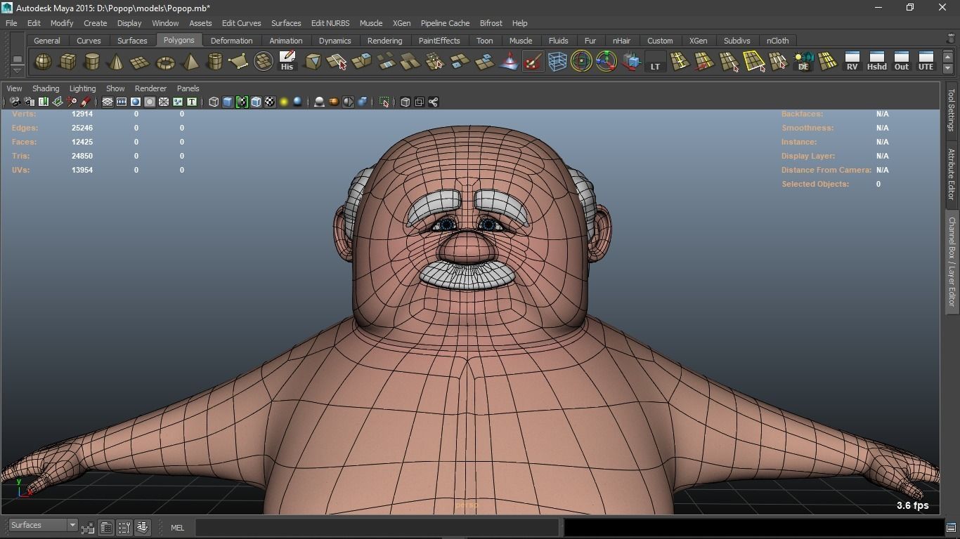 Popop cartoon Male Elderly Charcter  AR friendly texture atlas 3D model_16