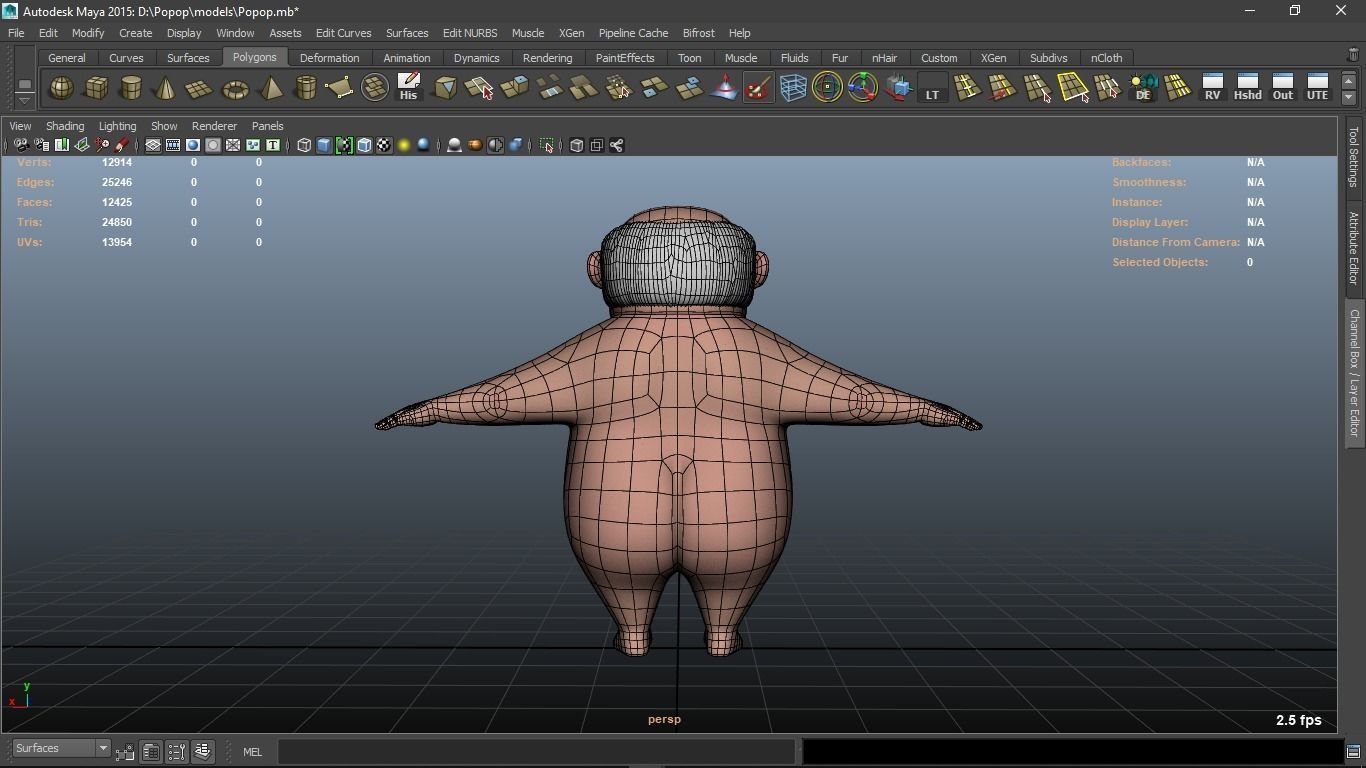 Popop cartoon Male Elderly Charcter  AR friendly texture atlas 3D model_14