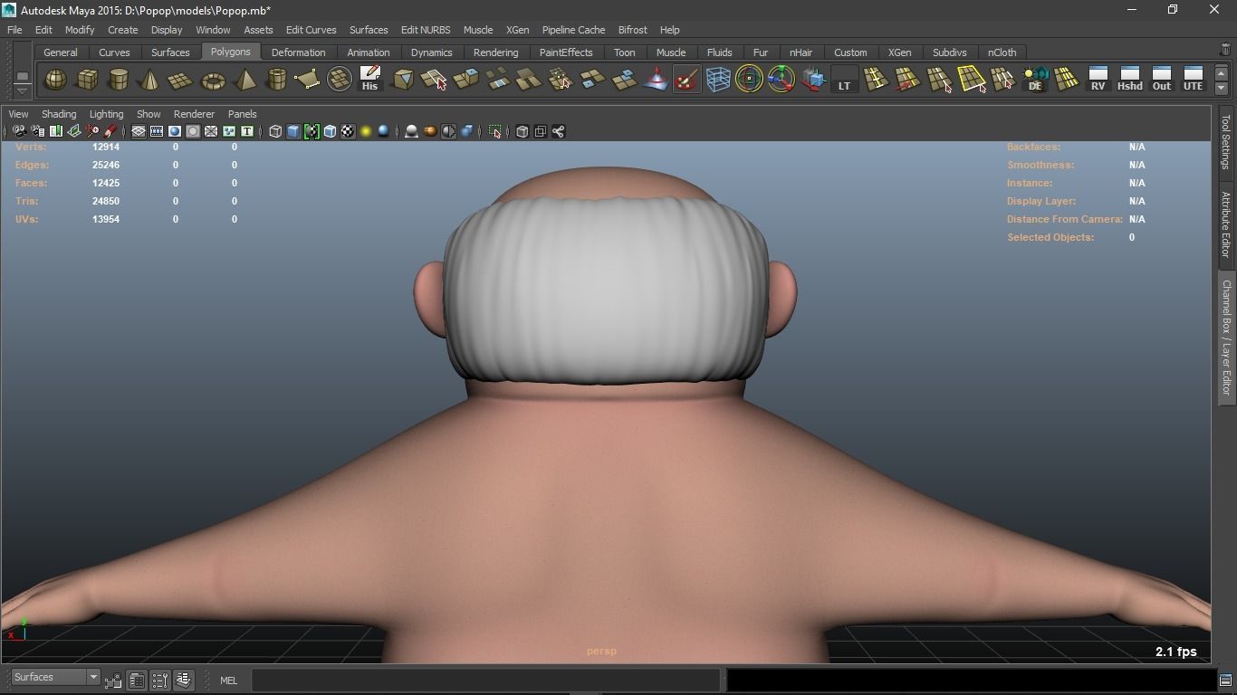 Popop cartoon Male Elderly Charcter  AR friendly texture atlas 3D model_19