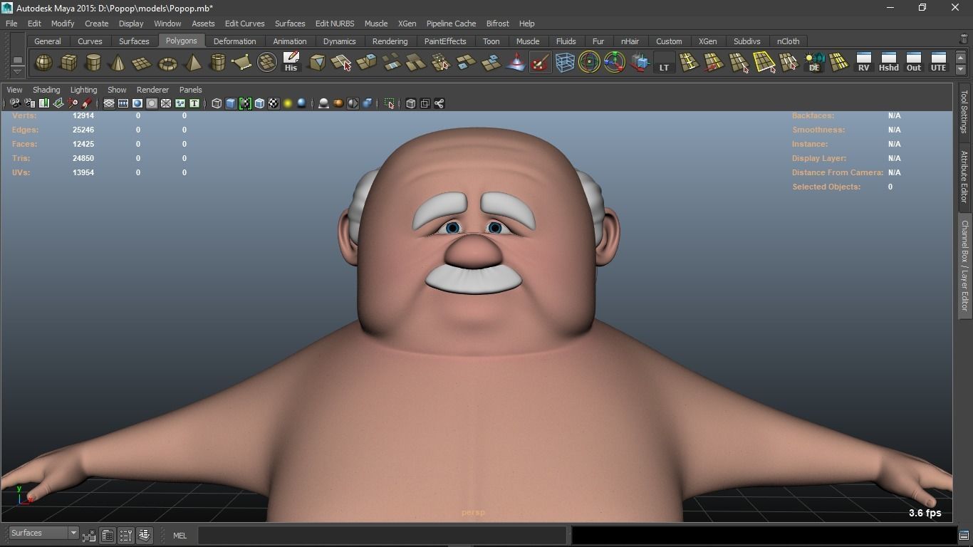 Popop cartoon Male Elderly Charcter  AR friendly texture atlas 3D model_15