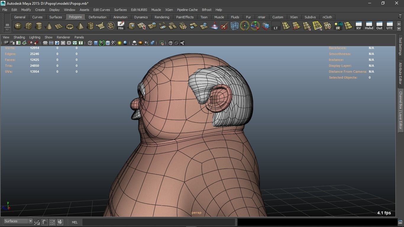 Popop cartoon Male Elderly Charcter  AR friendly texture atlas 3D model_18