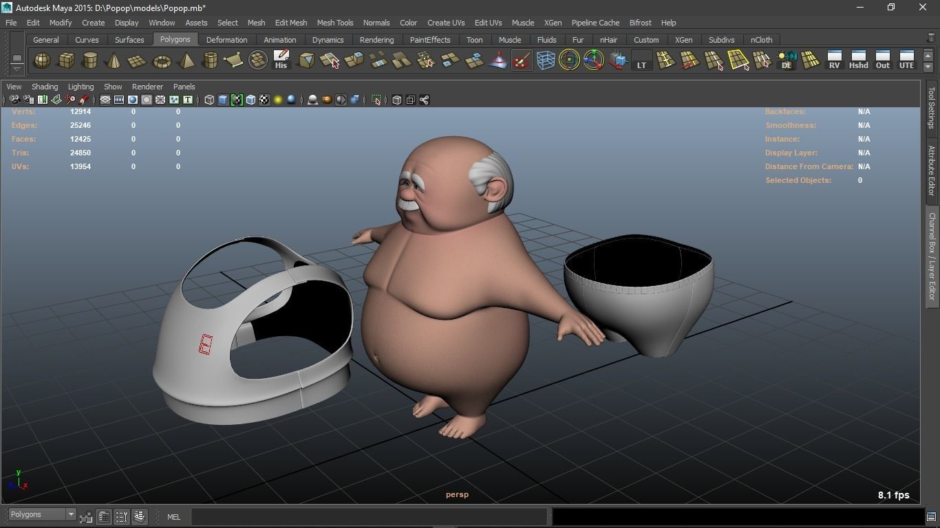 Popop cartoon Male Elderly Charcter  AR friendly texture atlas 3D model_50