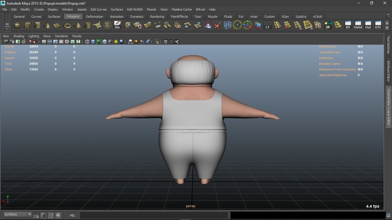 Popop cartoon Male Elderly Charcter  AR friendly texture atlas 3D model_7