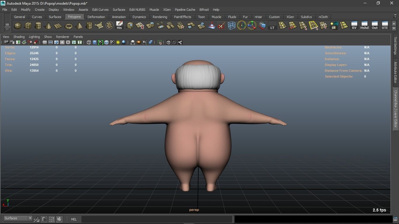 Popop cartoon Male Elderly Charcter  AR friendly texture atlas 3D model_13