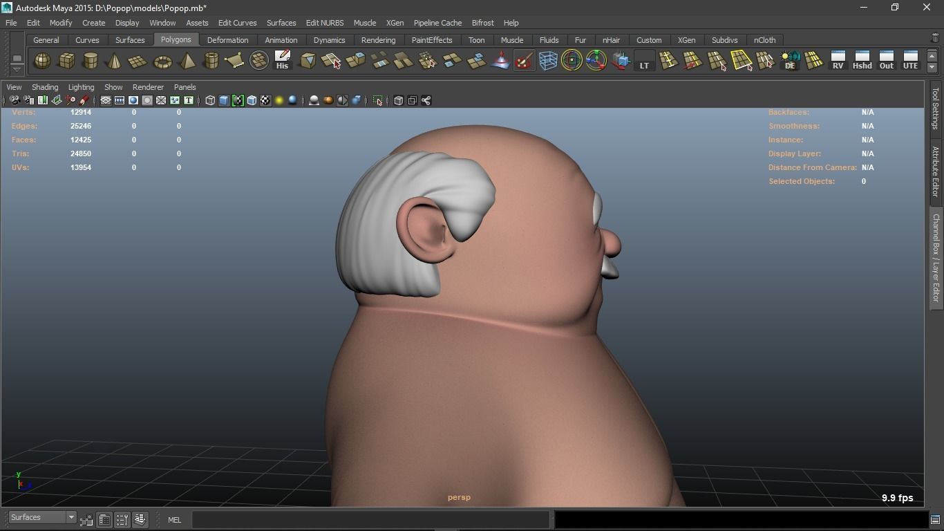 Popop cartoon Male Elderly Charcter  AR friendly texture atlas 3D model_21