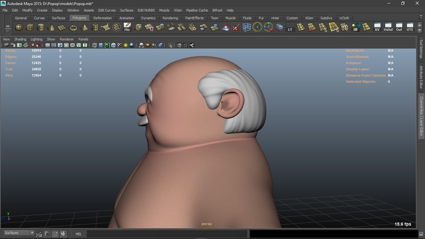 Popop cartoon Male Elderly Charcter  AR friendly texture atlas 3D model_17