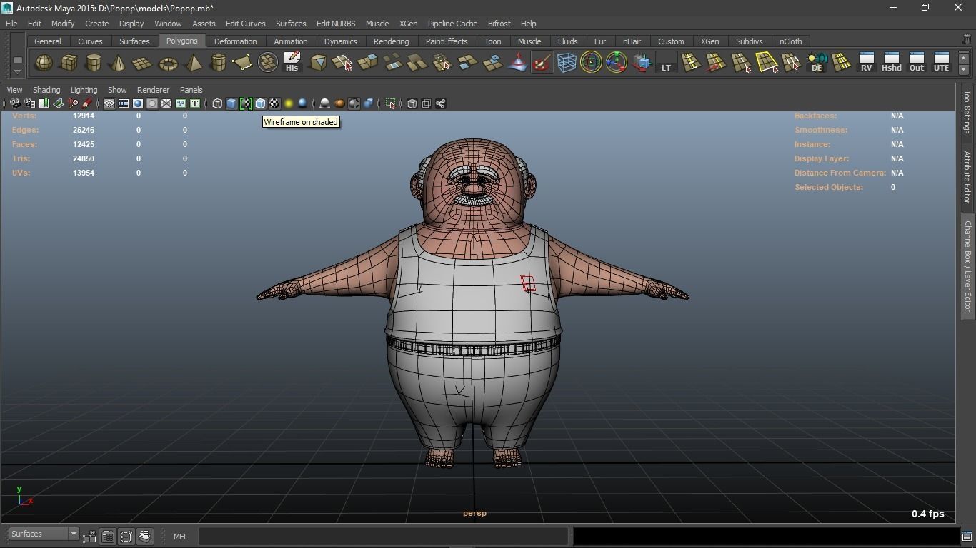 Popop cartoon Male Elderly Charcter  AR friendly texture atlas 3D model_4
