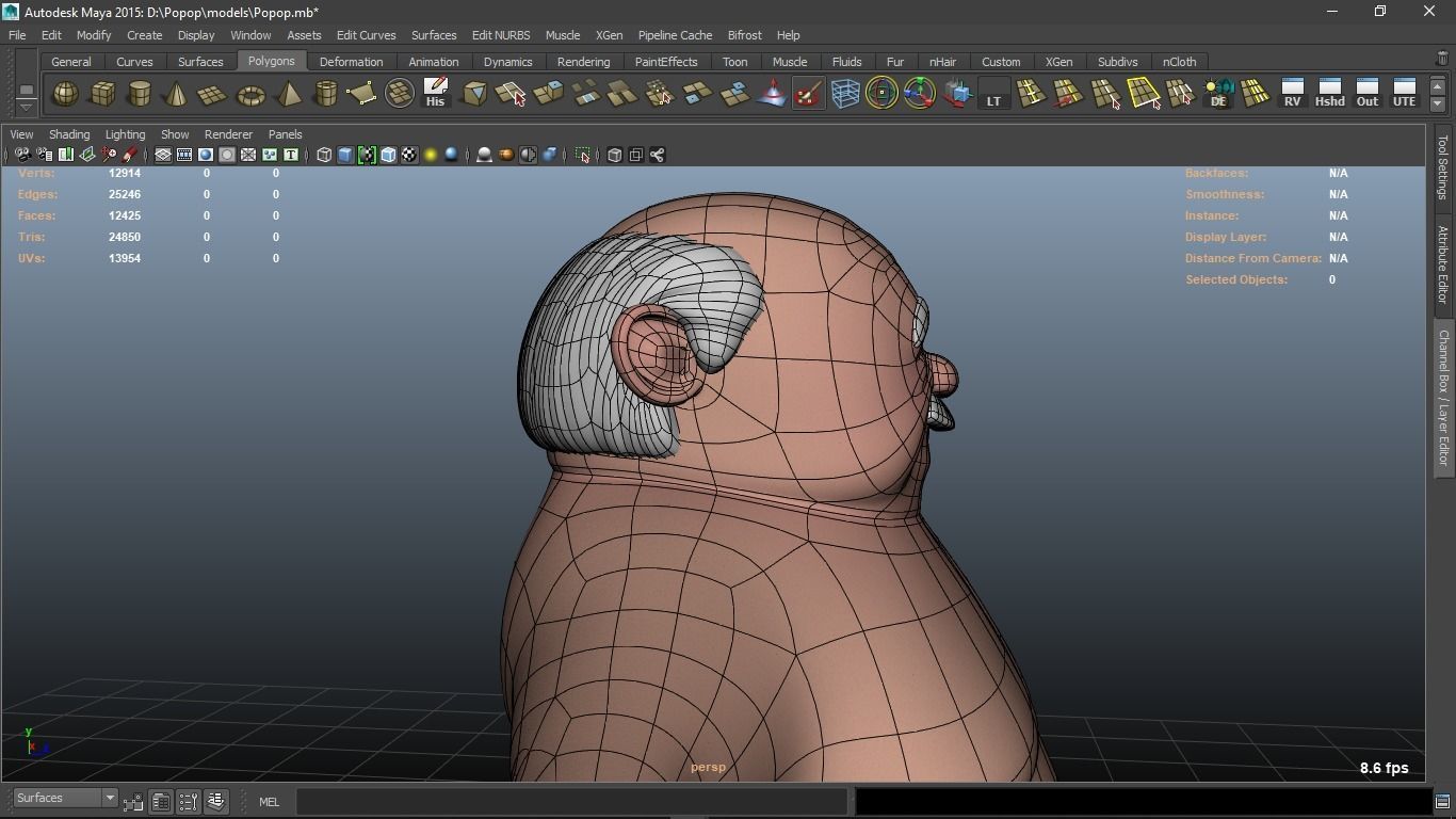 Popop cartoon Male Elderly Charcter  AR friendly texture atlas 3D model_22