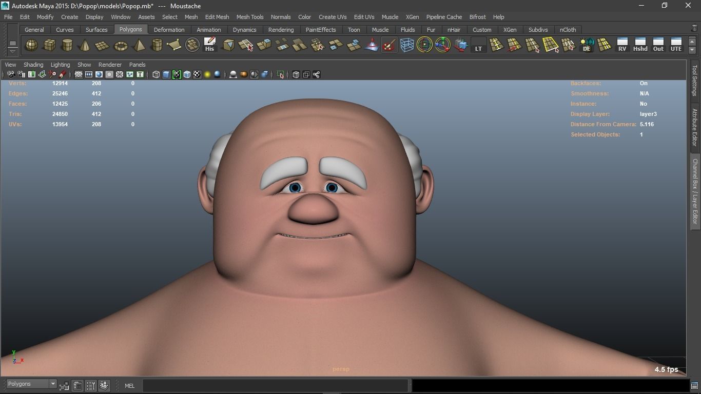 Popop cartoon Male Elderly Charcter  AR friendly texture atlas 3D model_37