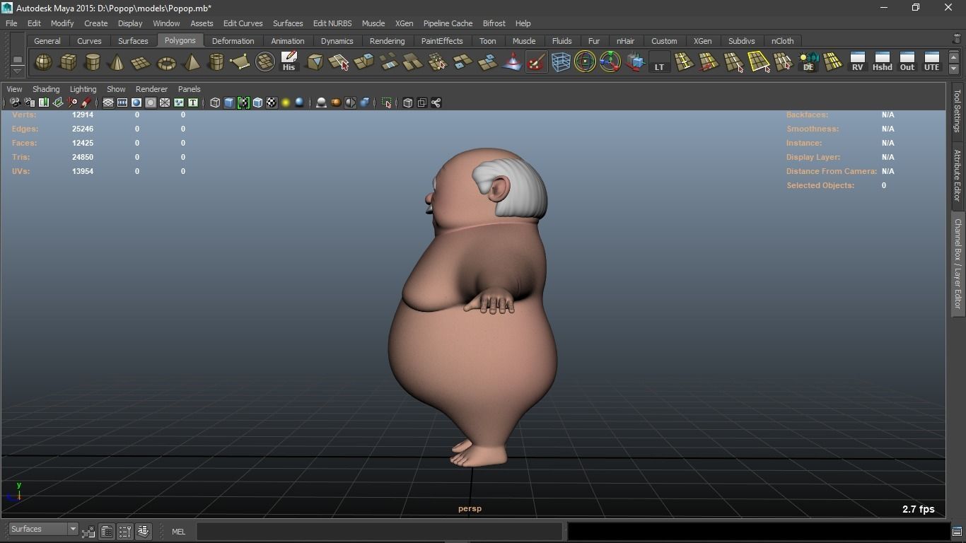 Popop cartoon Male Elderly Charcter  AR friendly texture atlas 3D model_11