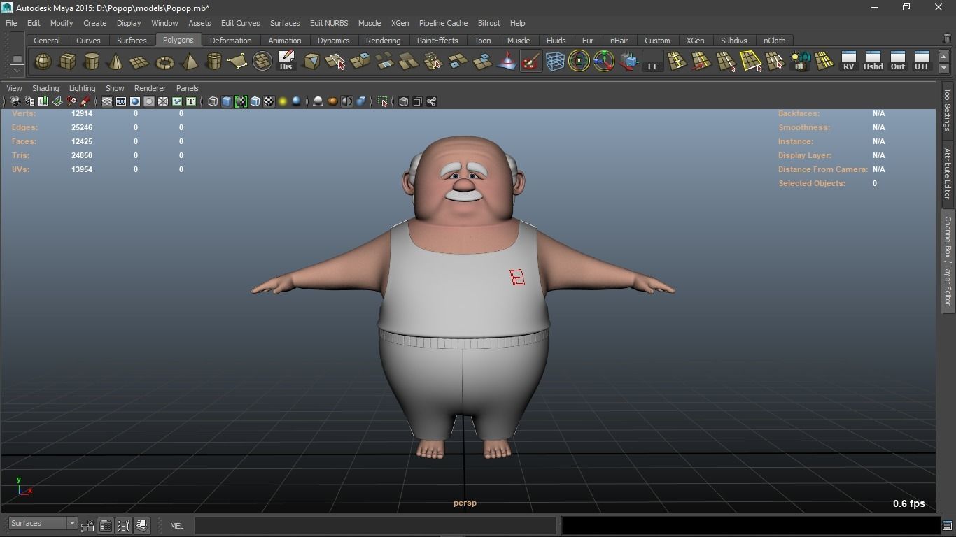 Popop cartoon Male Elderly Charcter  AR friendly texture atlas 3D model_3