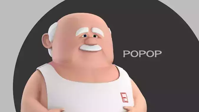 Popop cartoon Male Elderly Charcter  AR friendly texture atlas 3D model