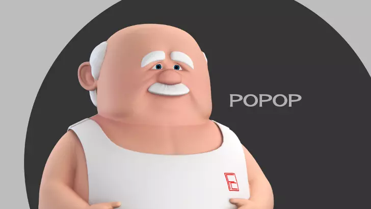Popop cartoon Male Elderly Charcter  AR friendly texture atlas 3D model_0