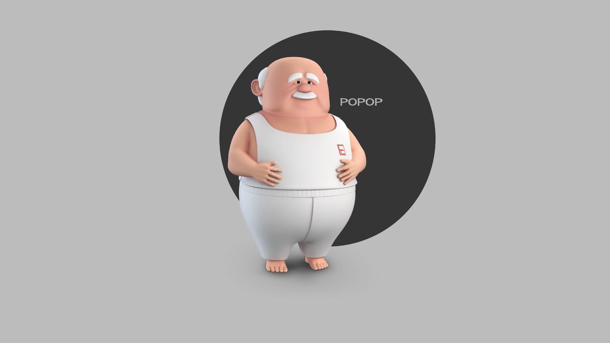 Popop cartoon Male Elderly Charcter  AR friendly texture atlas 3D model_1