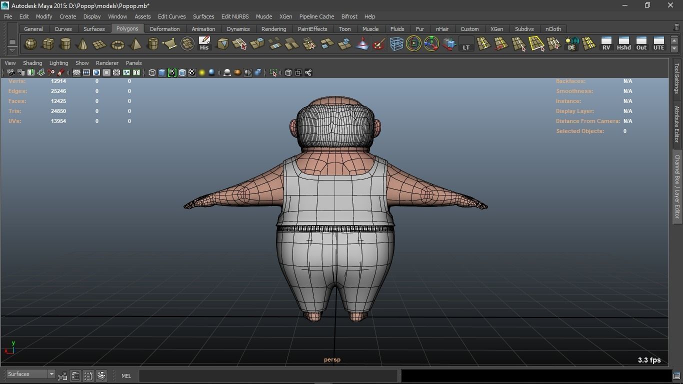 Popop cartoon Male Elderly Charcter  AR friendly texture atlas 3D model_8