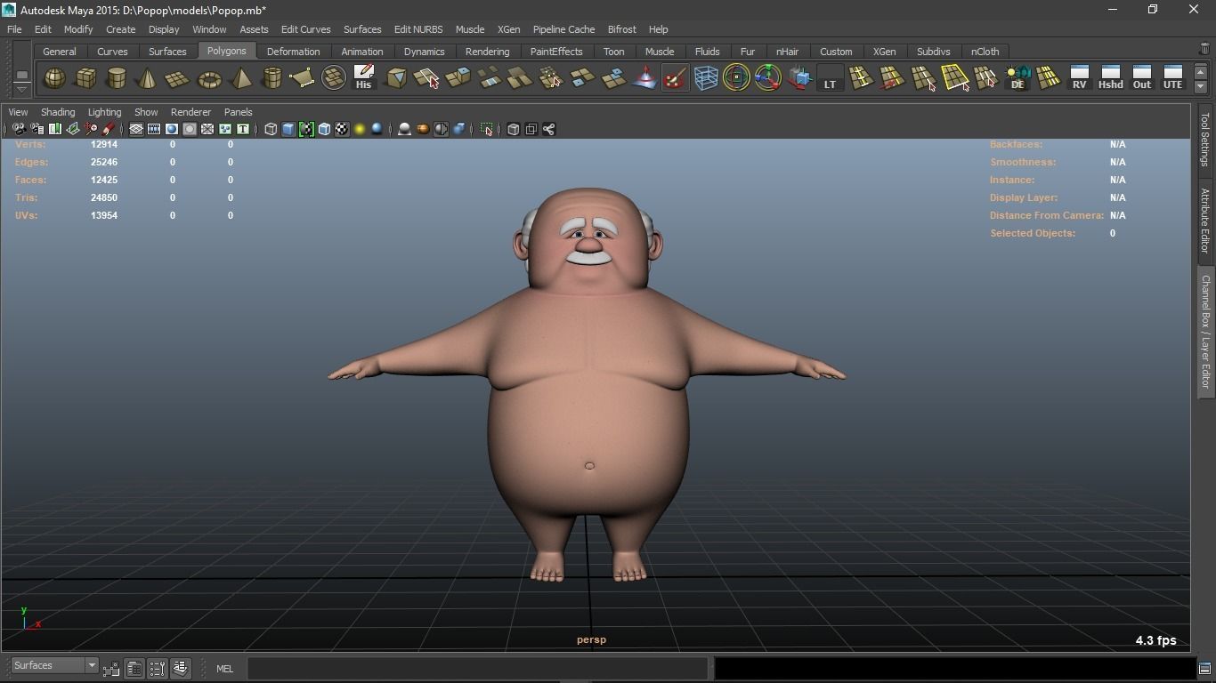 Popop cartoon Male Elderly Charcter  AR friendly texture atlas 3D model_9