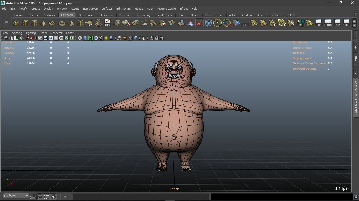 Popop cartoon Male Elderly Charcter  AR friendly texture atlas 3D model_10