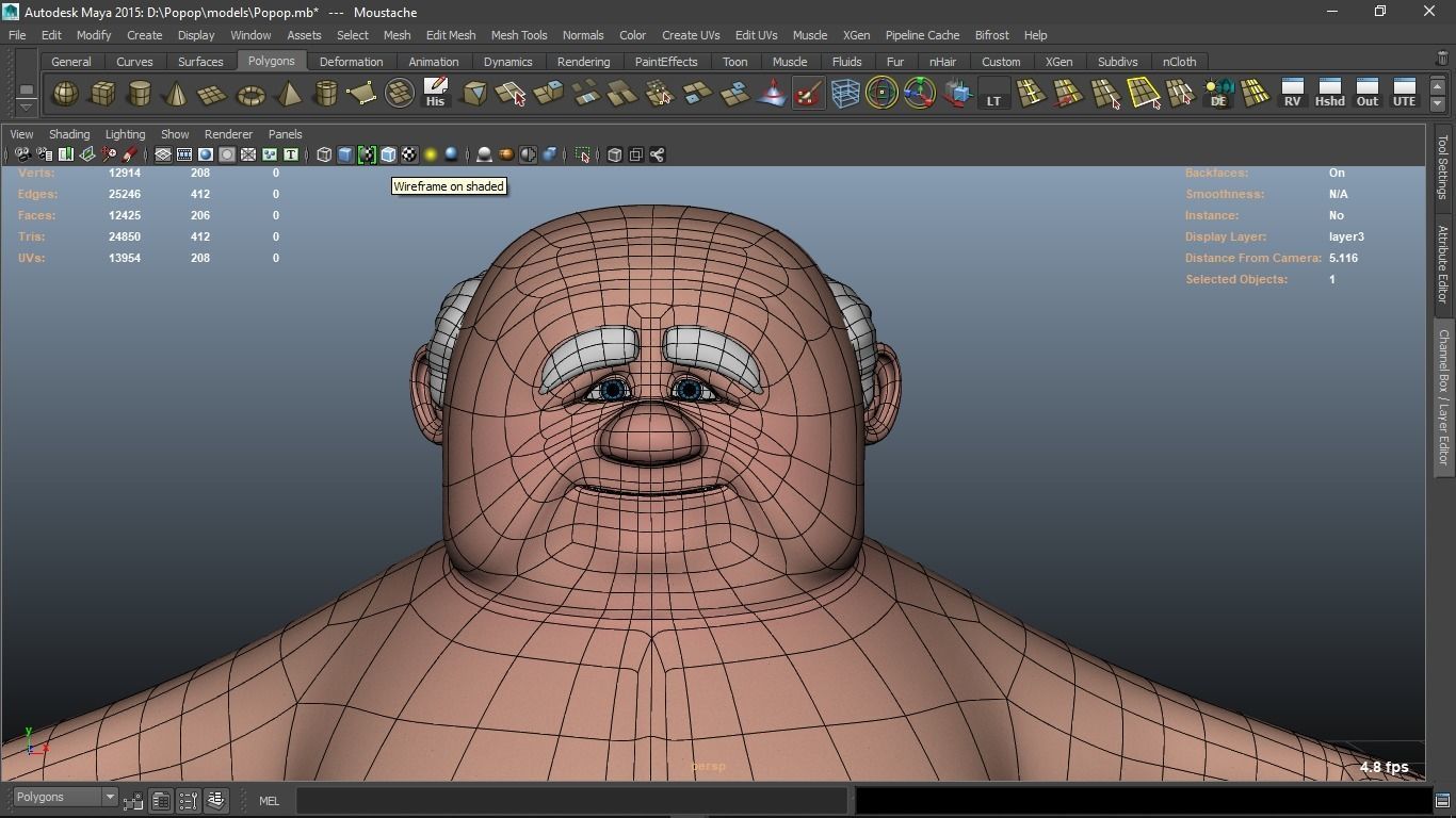 Popop cartoon Male Elderly Charcter  AR friendly texture atlas 3D model_38