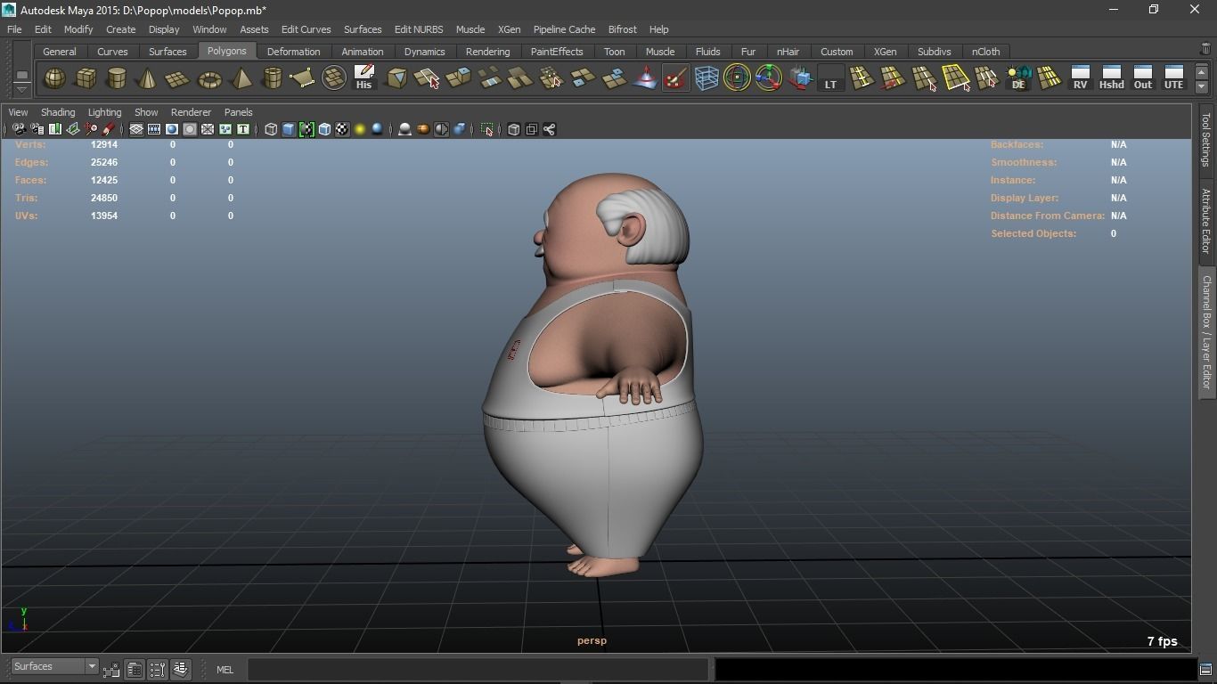 Popop cartoon Male Elderly Charcter  AR friendly texture atlas 3D model_5