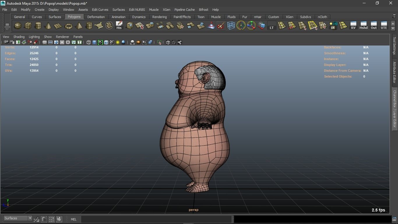 Popop cartoon Male Elderly Charcter  AR friendly texture atlas 3D model_12