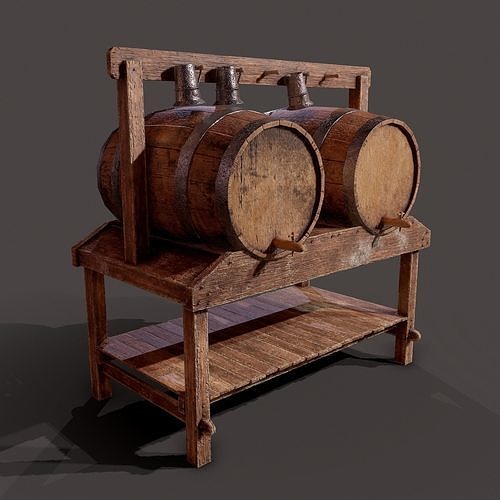 Wine Barrels and Holder Low-poly 3D model
