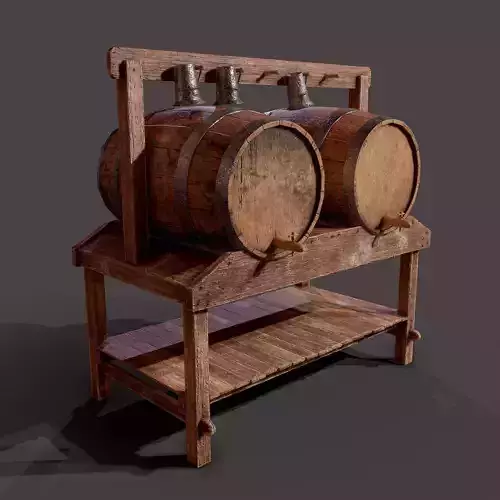 Wine Barrels and Holder Low-poly 3D model