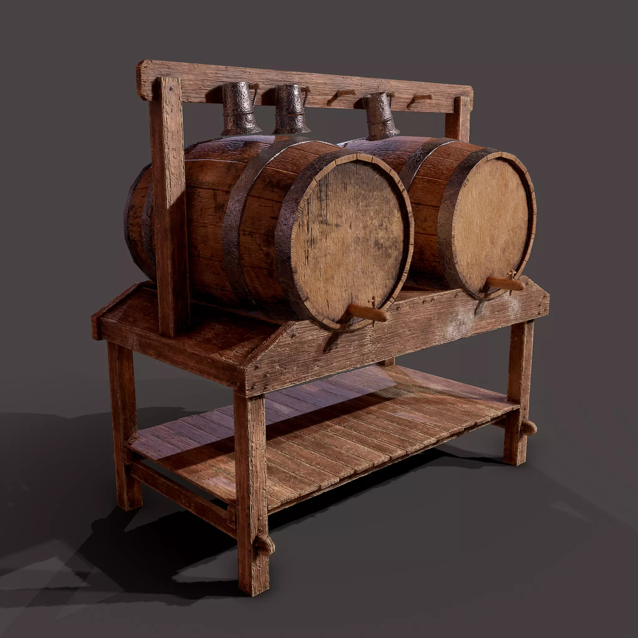Wine Barrels and Holder Low-poly 3D model_0