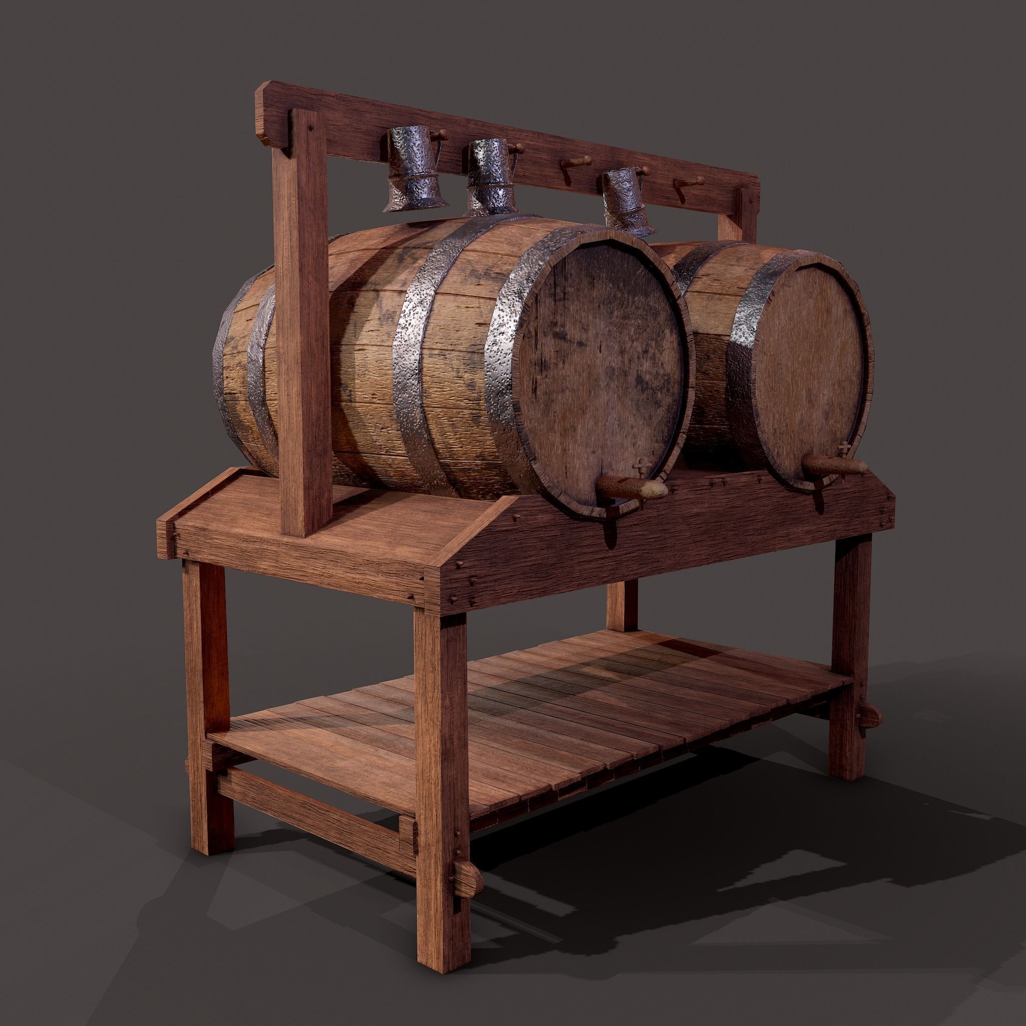 Wine Barrels and Holder Low-poly 3D model_34