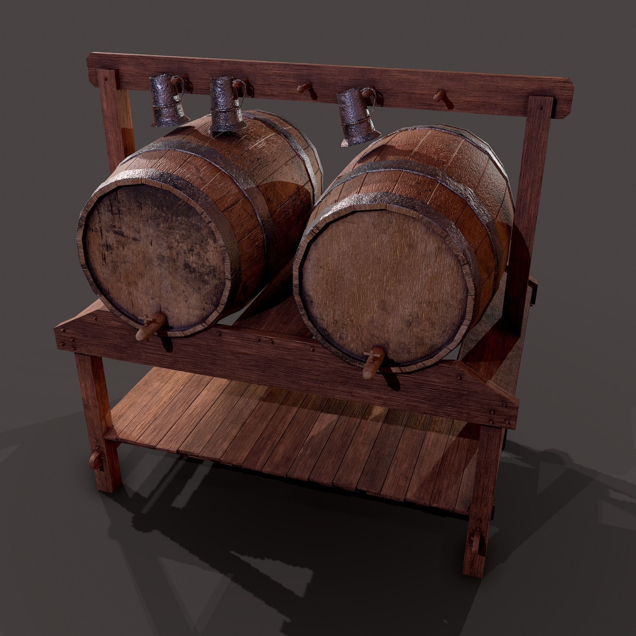 Wine Barrels and Holder Low-poly 3D model_32