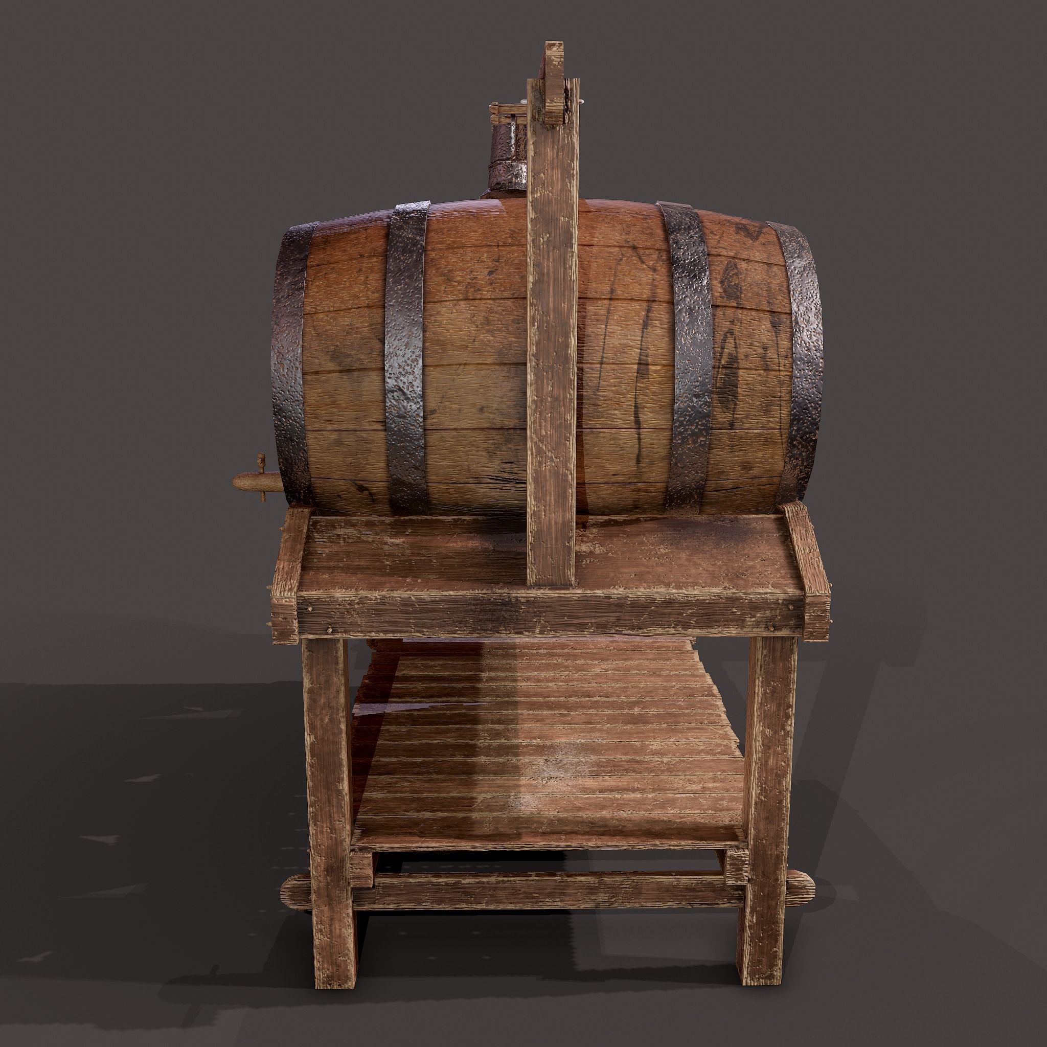 Wine Barrels and Holder Low-poly 3D model_15