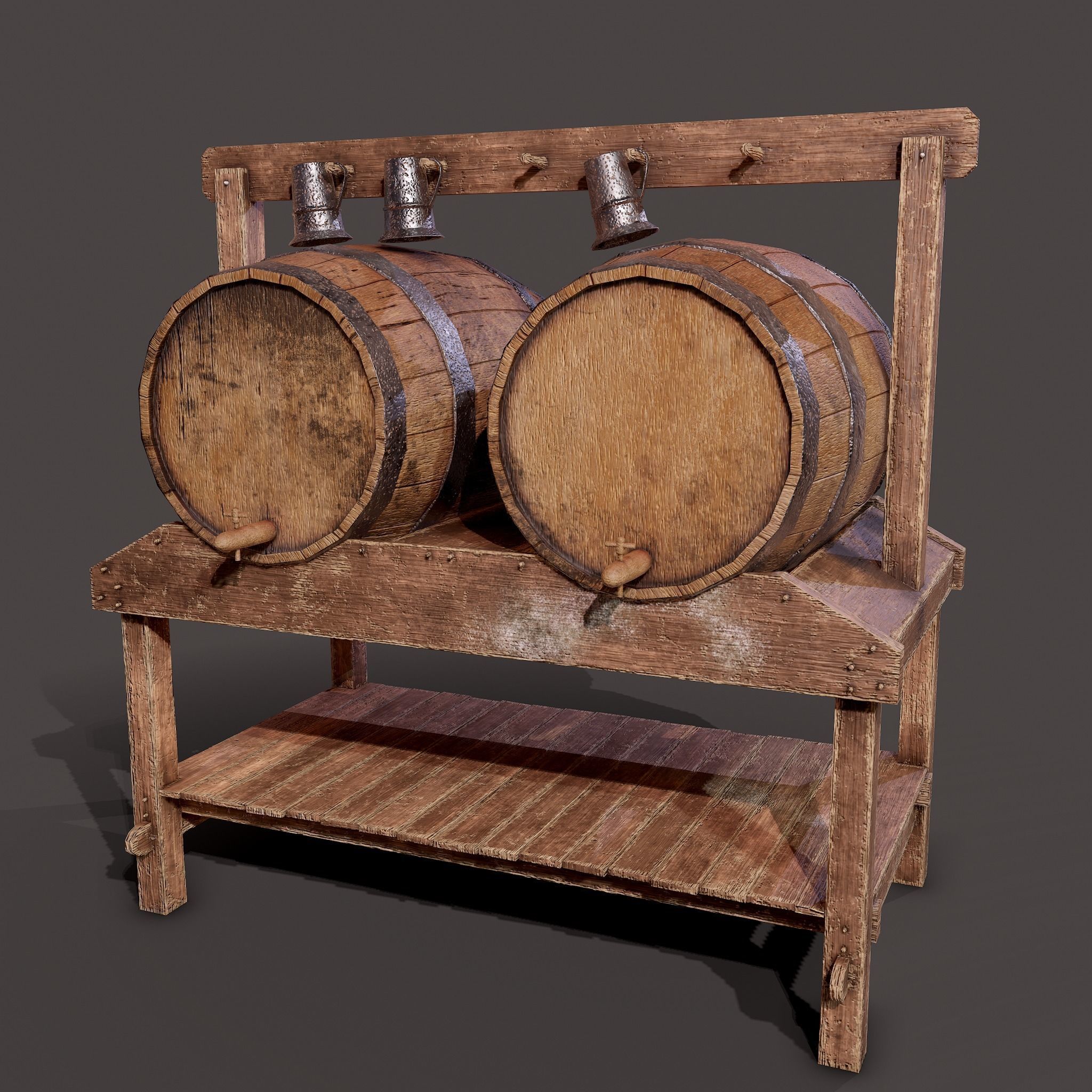 Wine Barrels and Holder Low-poly 3D model_5