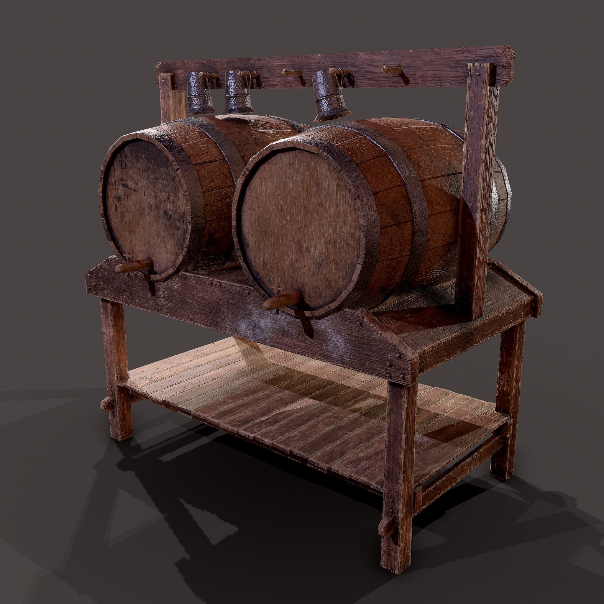Wine Barrels and Holder Low-poly 3D model_35