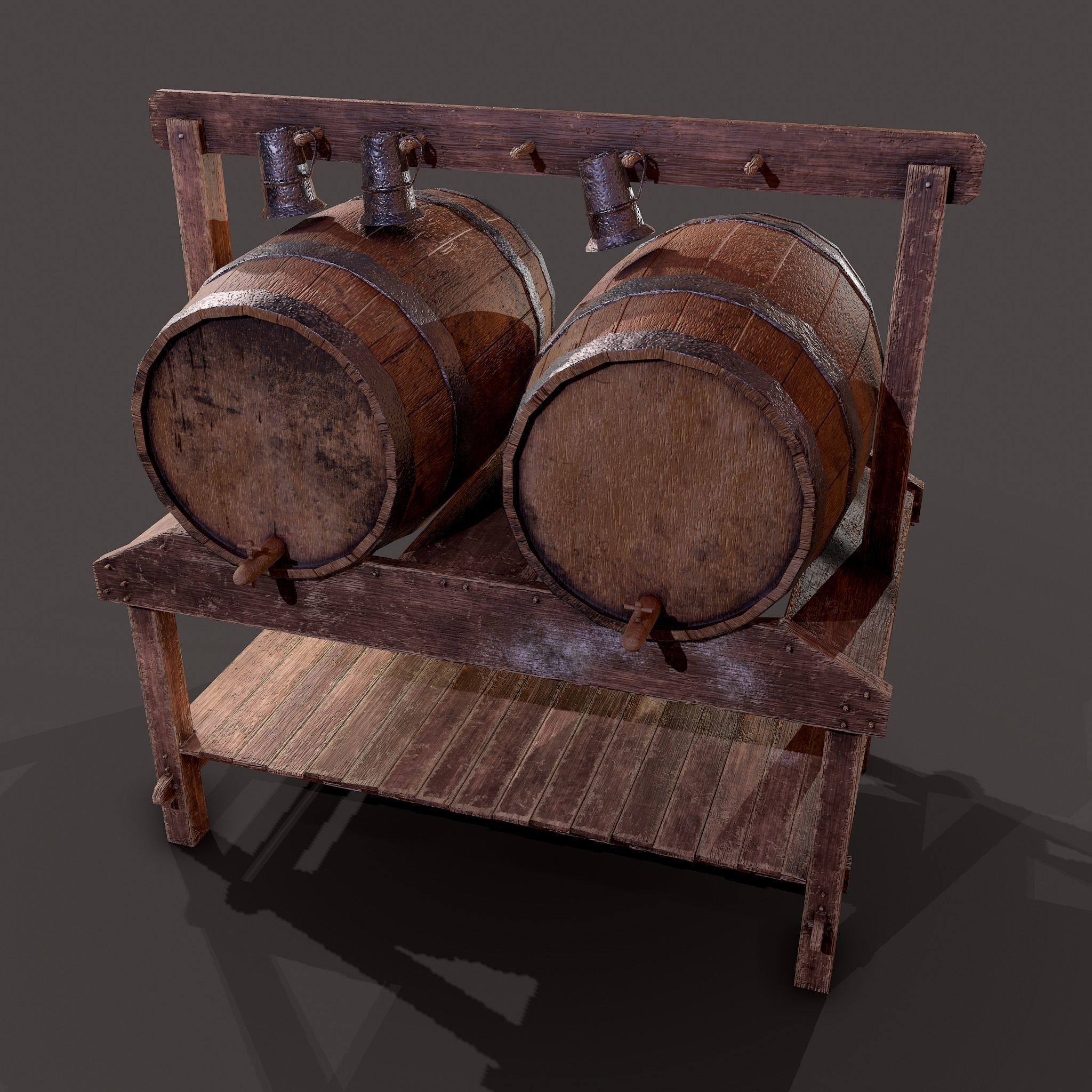 Wine Barrels and Holder Low-poly 3D model_31