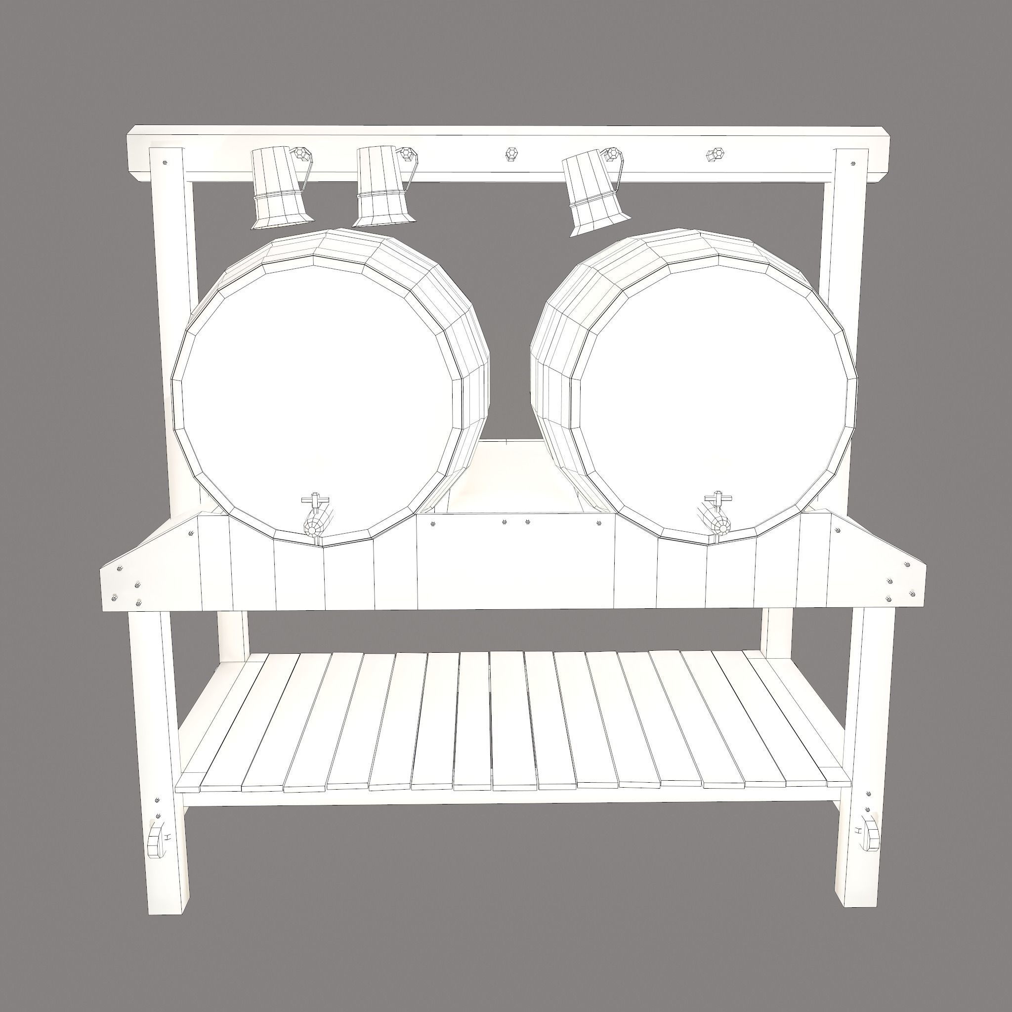 Wine Barrels and Holder Low-poly 3D model_43