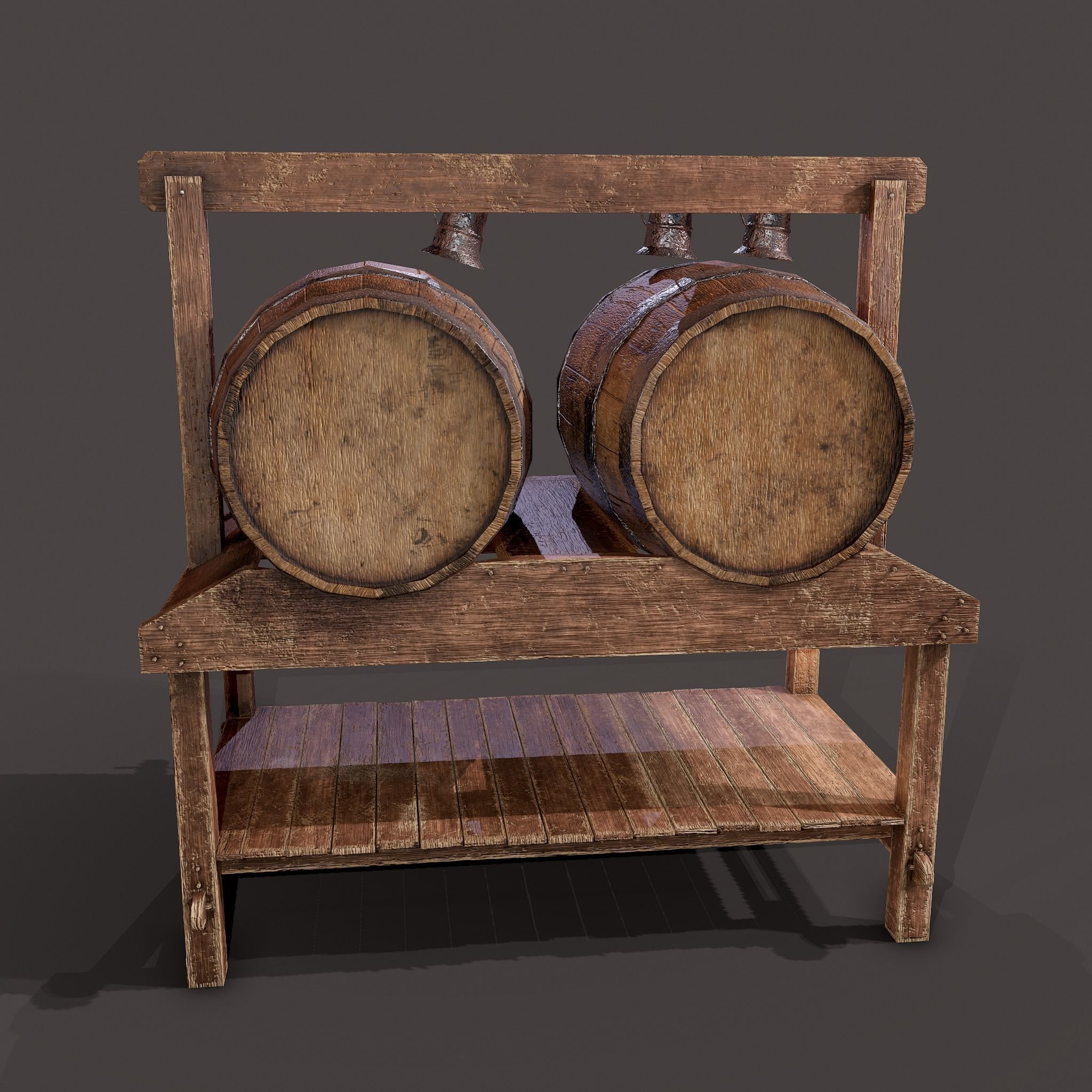 Wine Barrels and Holder Low-poly 3D model_17