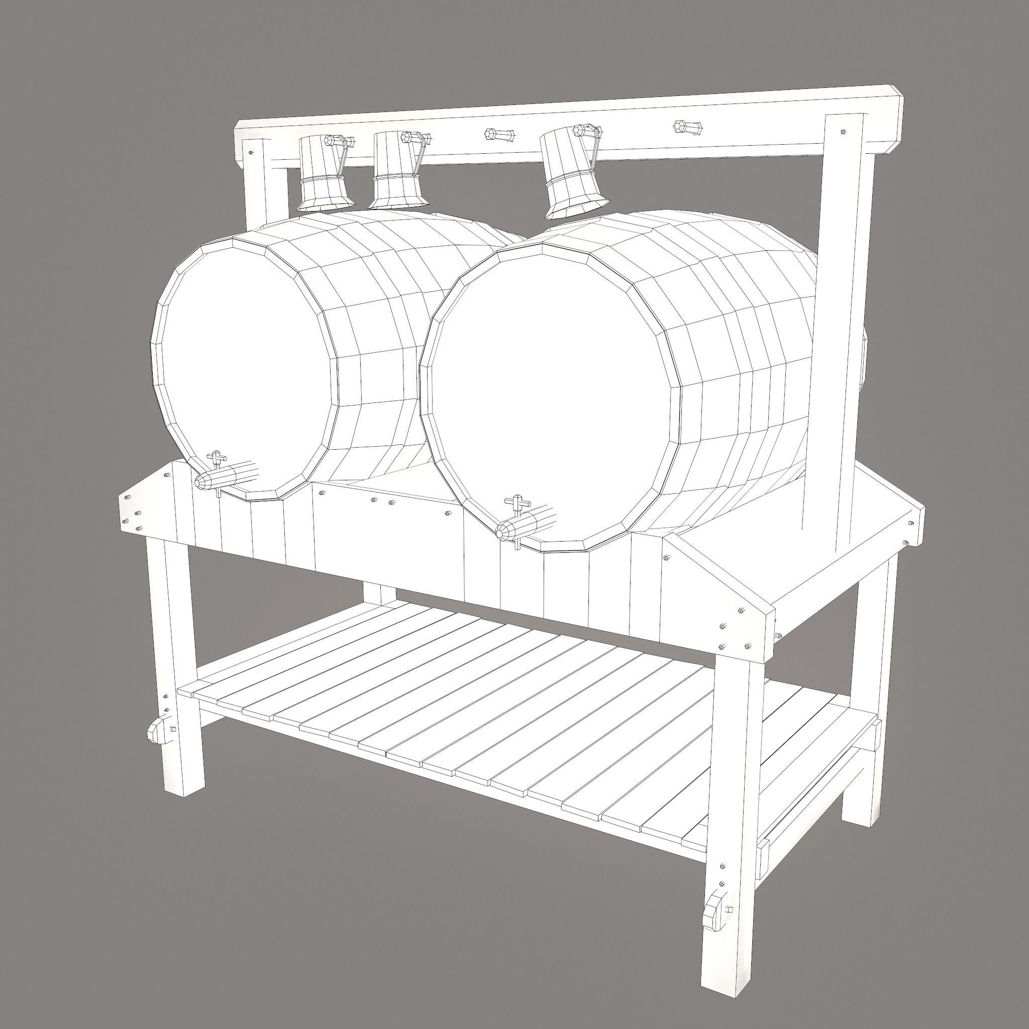 Wine Barrels and Holder Low-poly 3D model_55