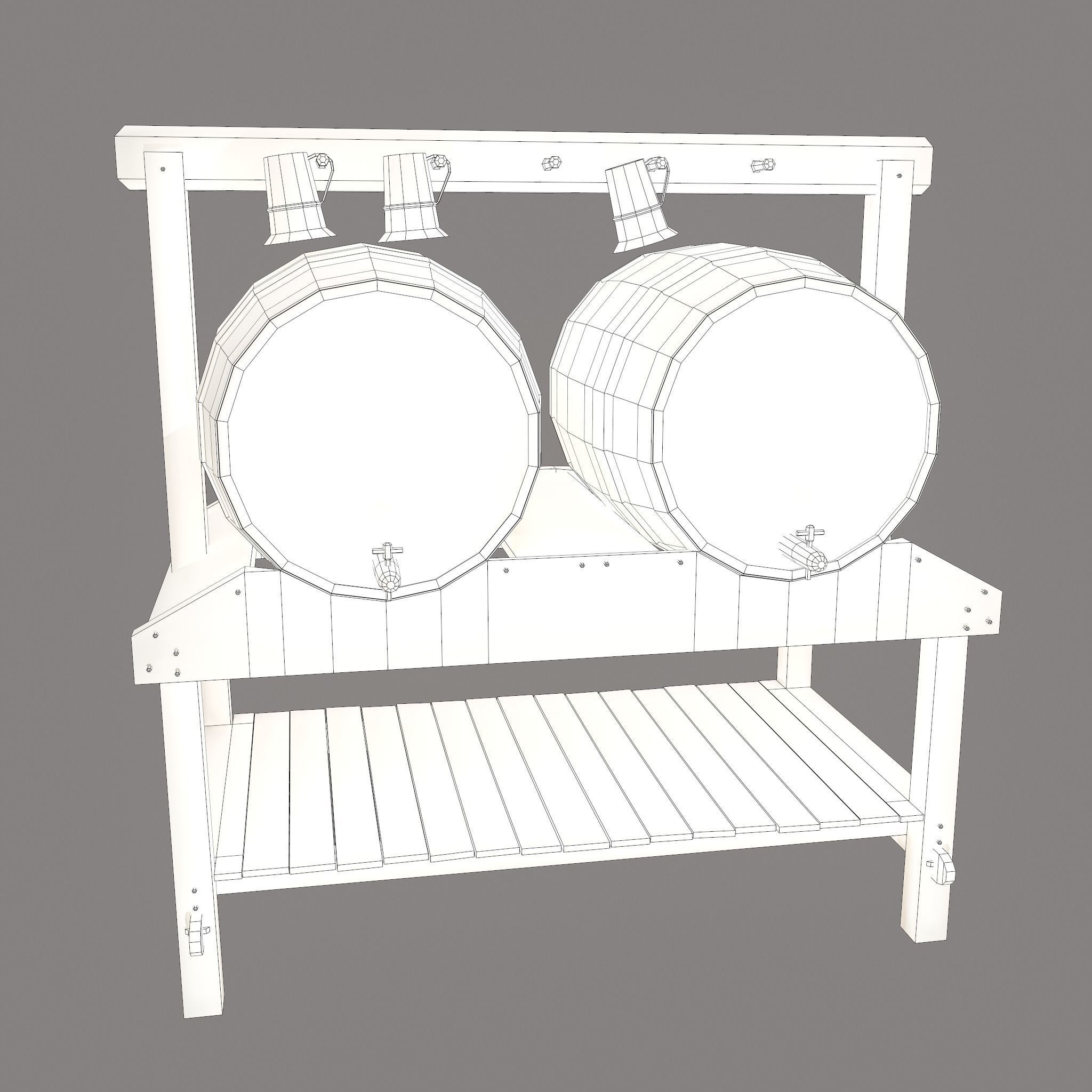 Wine Barrels and Holder Low-poly 3D model_42