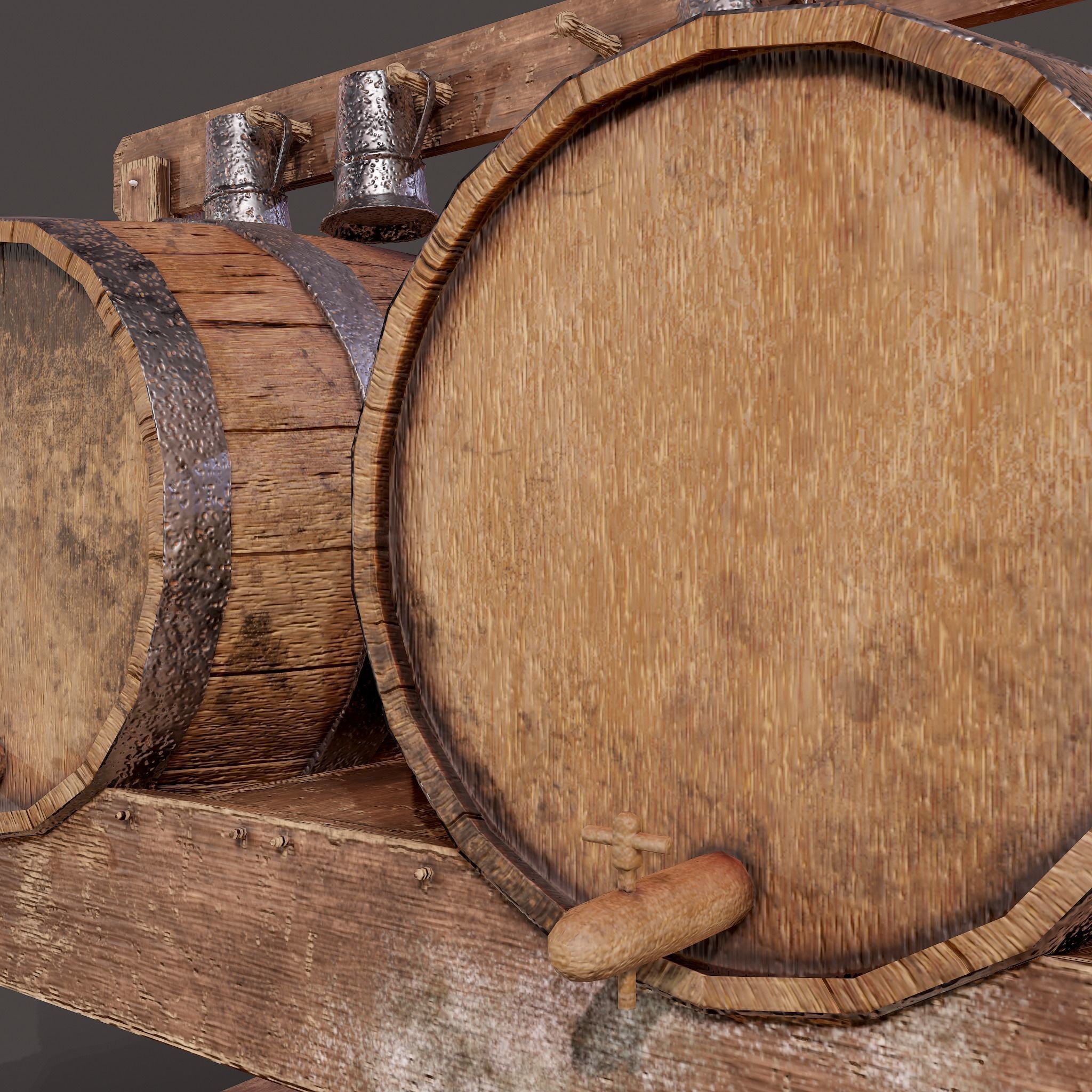 Wine Barrels and Holder Low-poly 3D model_40