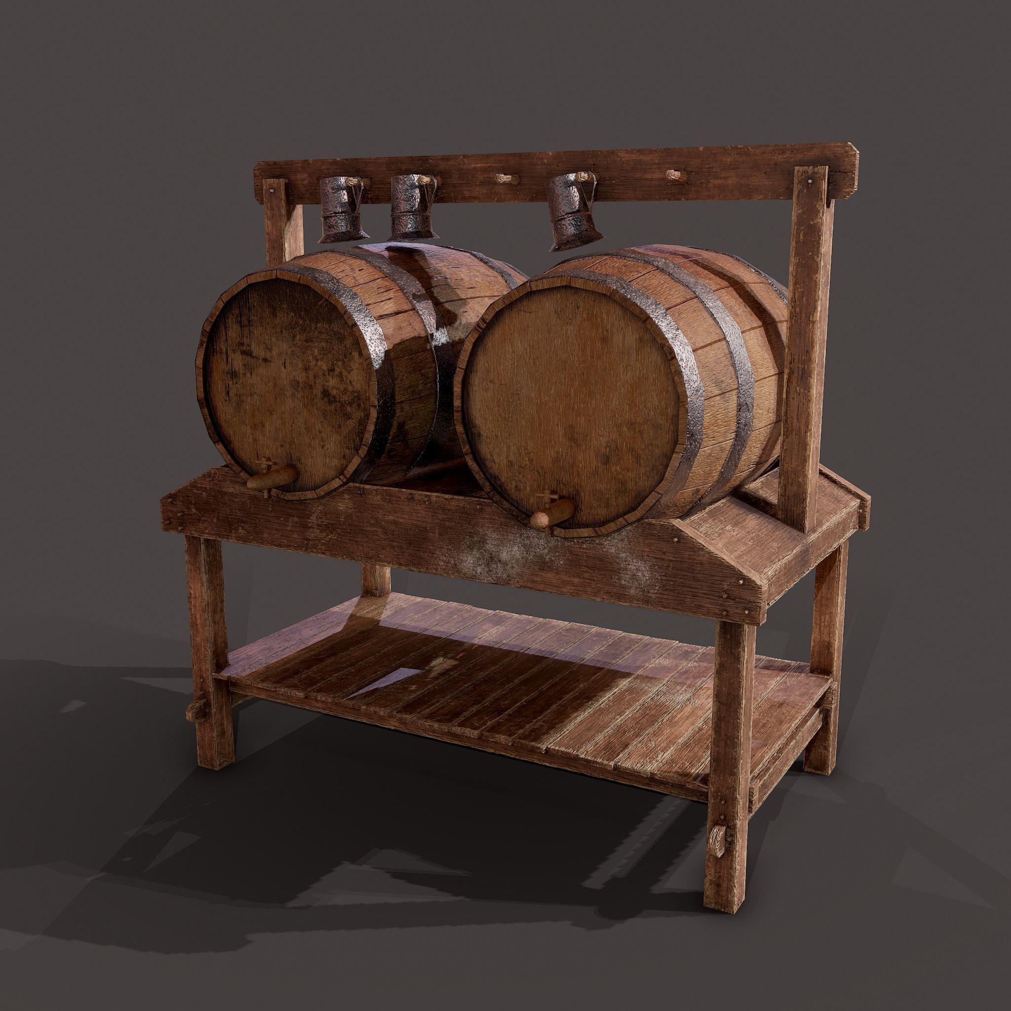 Wine Barrels and Holder Low-poly 3D model_9