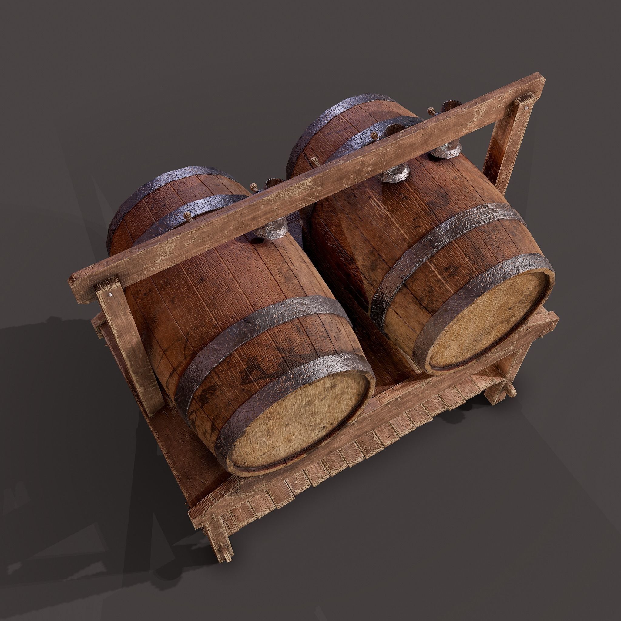 Wine Barrels and Holder Low-poly 3D model_28