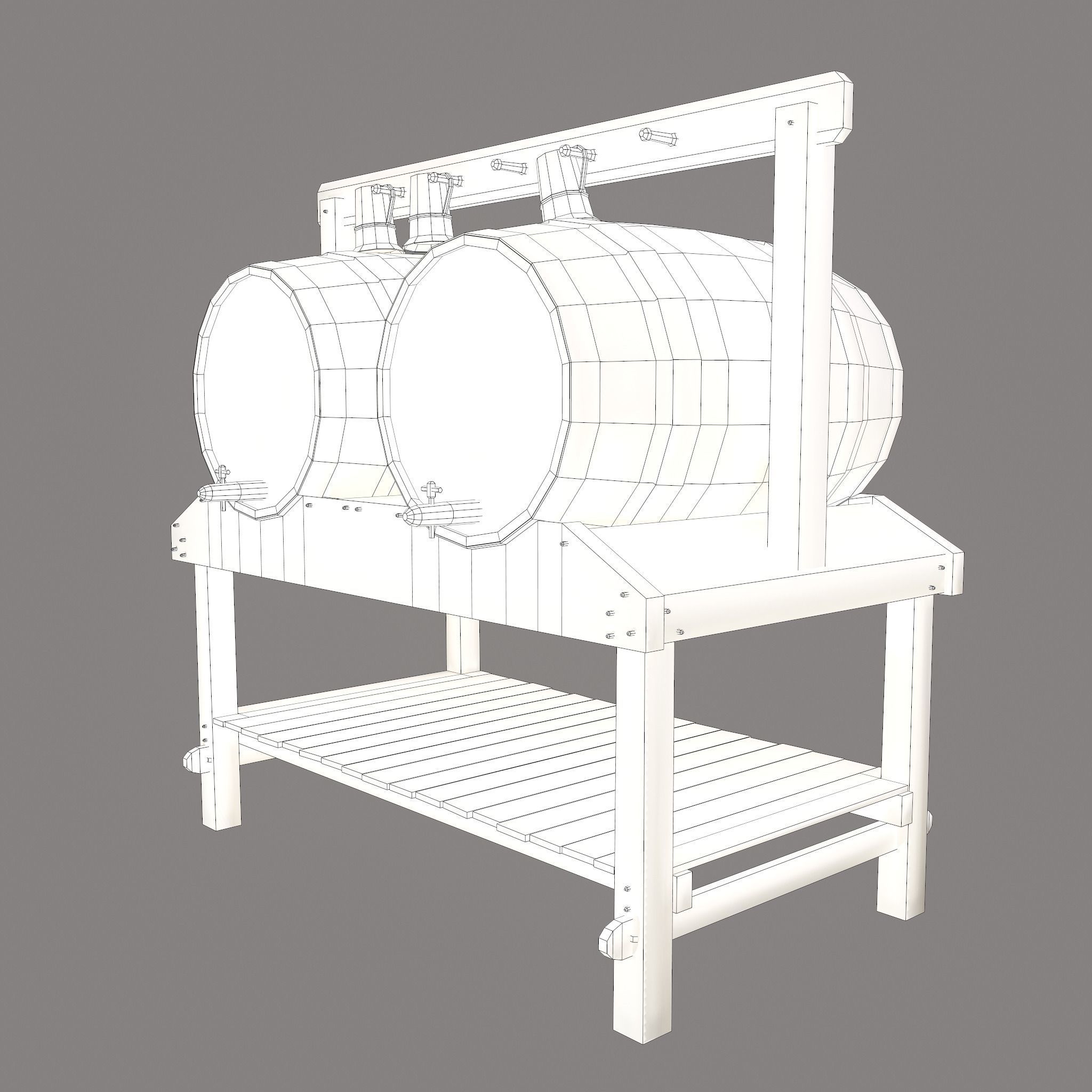 Wine Barrels and Holder Low-poly 3D model_44
