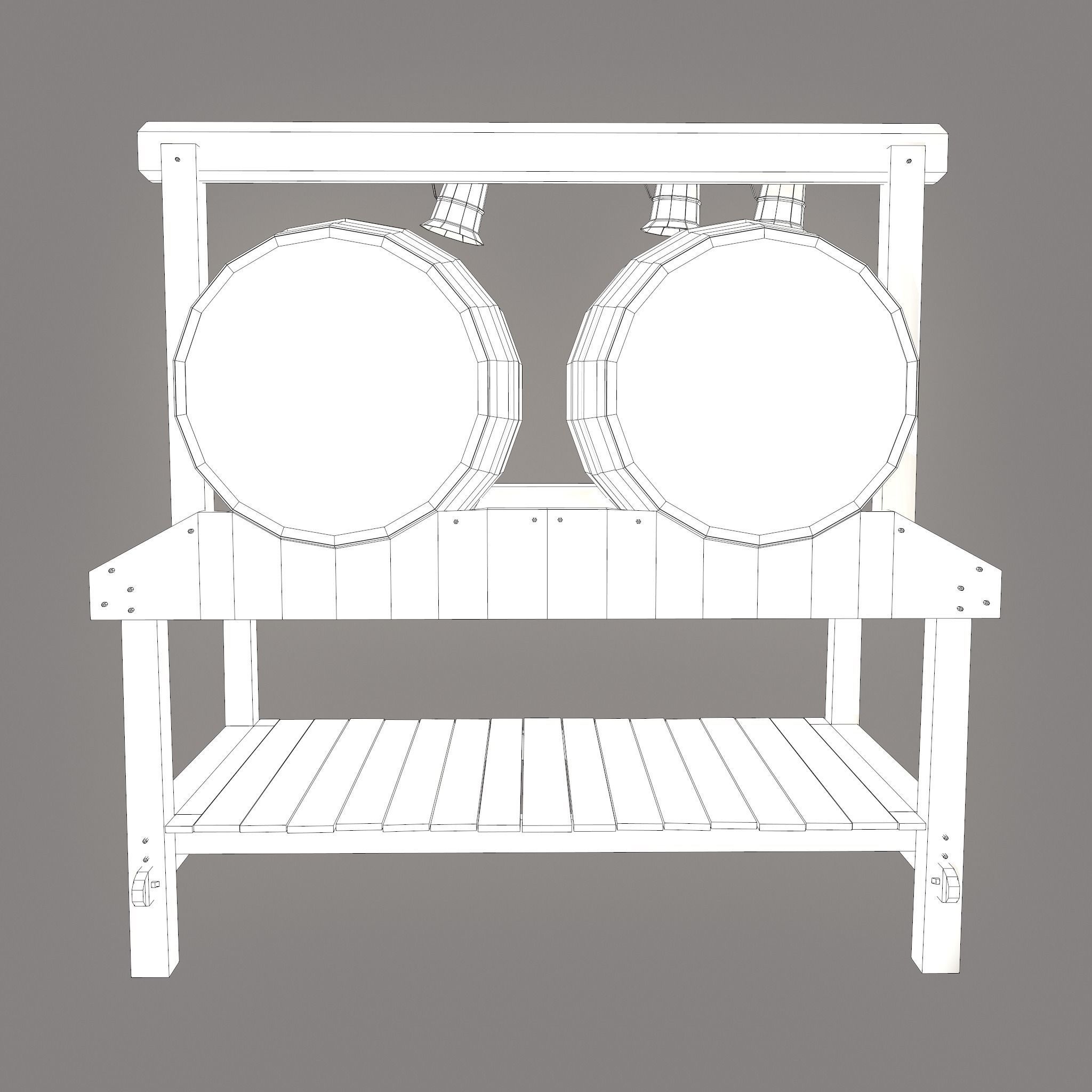 Wine Barrels and Holder Low-poly 3D model_47