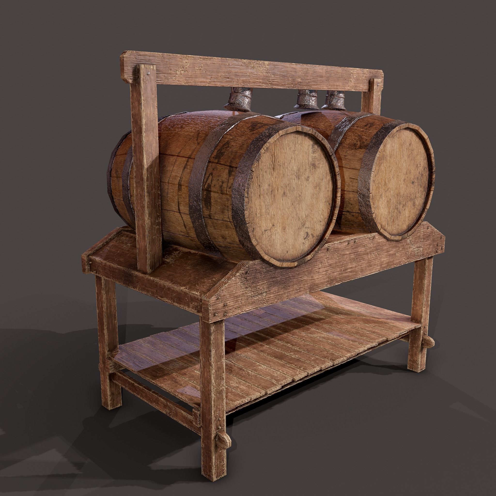 Wine Barrels and Holder Low-poly 3D model_16