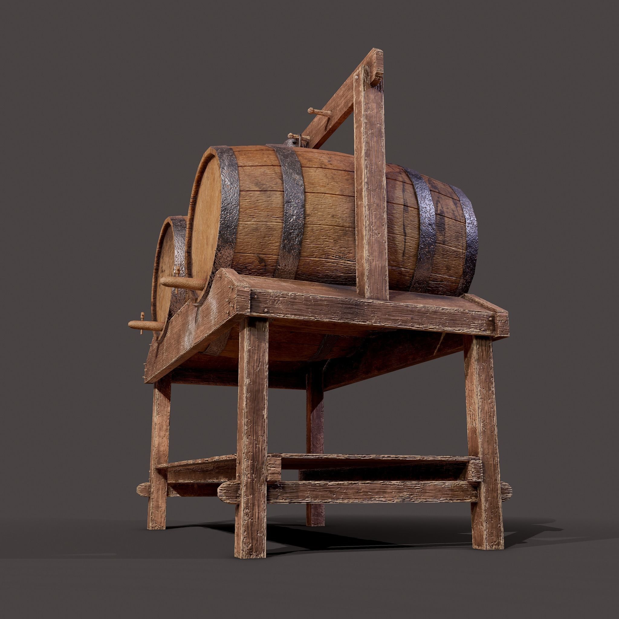 Wine Barrels and Holder Low-poly 3D model_41