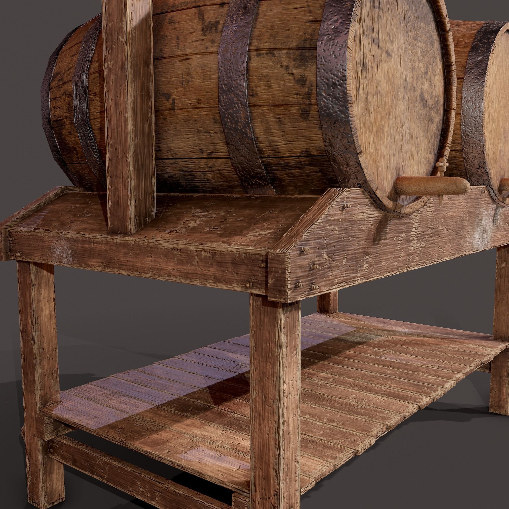 Wine Barrels and Holder Low-poly 3D model_39